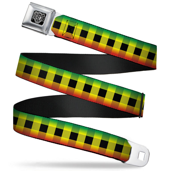 Buckle-Down BD Wings Logo CLOSE-UP Full Color Black Silver Seatbelt Belt - Buffalo Plaid Rasta Webbing