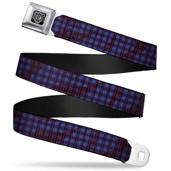Buckle-Down BD Wings Logo CLOSE-UP Full Color Black Silver Seatbelt Belt - Buffalo Plaid Abstract White/Black/Turquoise Webbing