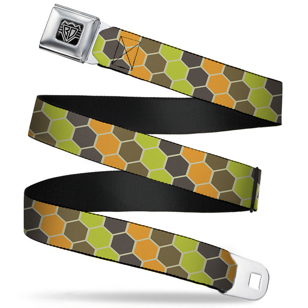 Buckle-Down BD Wings Logo CLOSE-UP Full Color Black Silver Seatbelt Belt - Honeycomb Greens/Orange Webbing