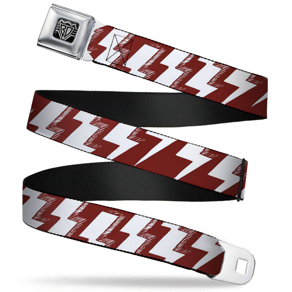 Buckle-Down BD Wings Logo CLOSE-UP Full Color Black Silver Seatbelt Belt - Lightning Bolts Sketch Red/White Webbing