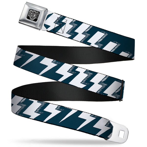 Buckle-Down BD Wings Logo CLOSE-UP Full Color Black Silver Seatbelt Belt - Lightning Bolts Sketch Navy/White Webbing