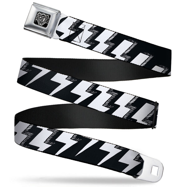 Buckle-Down BD Wings Logo CLOSE-UP Full Color Black Silver Seatbelt Belt - Lightning Bolts Sketch Black/White Webbing