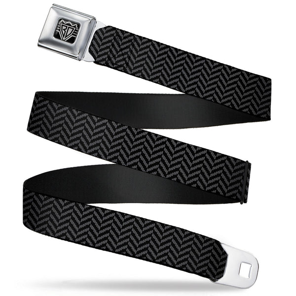 Buckle-Down BD Wings Logo CLOSE-UP Full Color Black Silver Seatbelt Belt - Herringbone Jagged Black/Gray Webbing