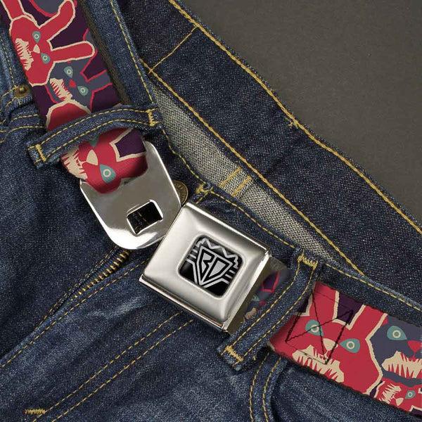 Buckle-Down BD Wings Logo CLOSE-UP Full Color Black Silver Seatbelt Belt - Kaleidoscope Balls White/Black Webbing