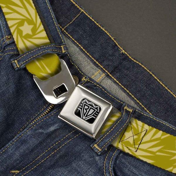Buckle-Down BD Wings Logo CLOSE-UP Full Color Black Silver Seatbelt Belt - Pinwheel Star Olive Green/Beige Webbing