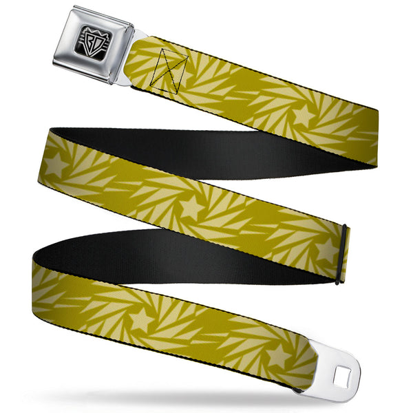 Buckle-Down BD Wings Logo CLOSE-UP Full Color Black Silver Seatbelt Belt - Pinwheel Star Olive Green/Beige Webbing