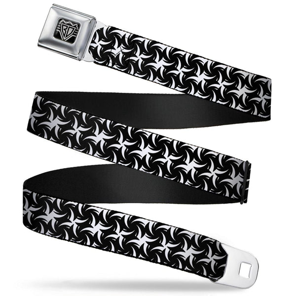 Buckle-Down BD Wings Logo CLOSE-UP Full Color Black Silver Seatbelt Belt - Pinwheel Plumes White/Black Webbing