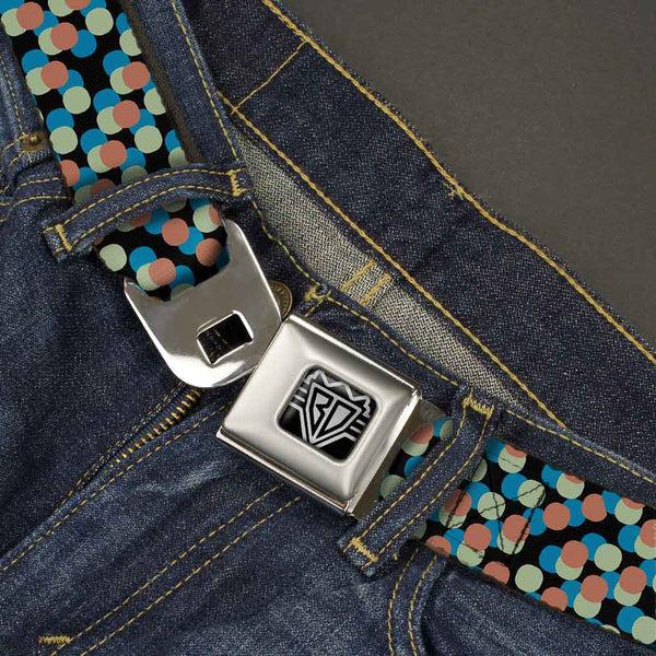 Buckle-Down BD Wings Logo CLOSE-UP Full Color Black Silver Seatbelt Belt - Polka Dots Stacked Black/Blue/Sage/Brown Webbing