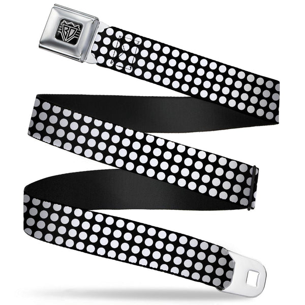 Buckle-Down BD Wings Logo CLOSE-UP Full Color Black Silver Seatbelt Belt - Mini Polka Dots Black/White Webbing