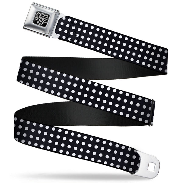 Buckle-Down BD Wings Logo CLOSE-UP Full Color Black Silver Seatbelt Belt - Micro Polka Dots Black/White Webbing