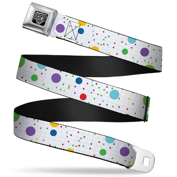 Buckle-Down BD Wings Logo CLOSE-UP Full Color Black Silver Seatbelt Belt - Dots/Grid2 White/Gray/Multi Color Webbing
