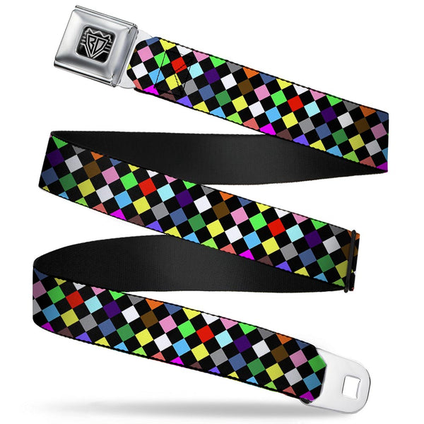 Buckle-Down BD Wings Logo CLOSE-UP Full Color Black Silver Seatbelt Belt - Diamonds Black/Multi Color Webbing