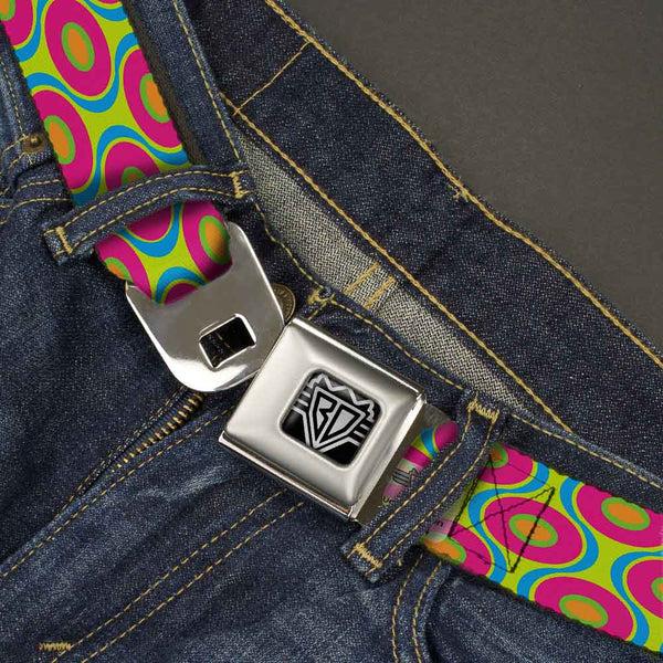 Buckle-Down BD Wings Logo CLOSE-UP Full Color Black Silver Seatbelt Belt - Ogee Lime/Blue/Fuchsia/Orange Webbing