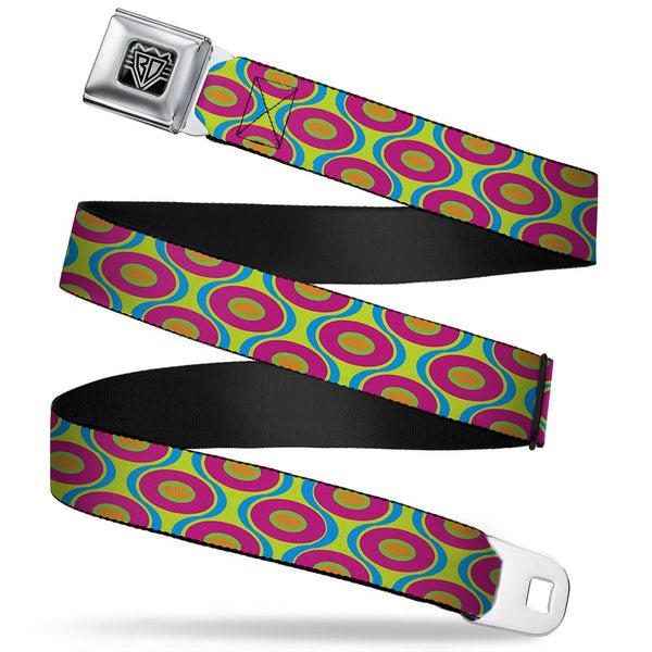 Buckle-Down BD Wings Logo CLOSE-UP Full Color Black Silver Seatbelt Belt - Ogee Lime/Blue/Fuchsia/Orange Webbing