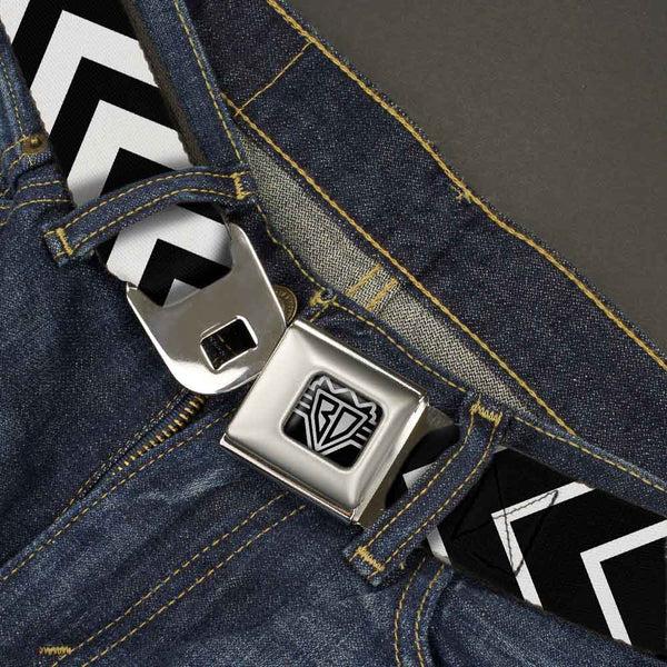 Buckle-Down BD Wings Logo CLOSE-UP Full Color Black Silver Seatbelt Belt - Chevron2 White/Black Webbing