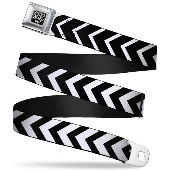 Buckle-Down BD Wings Logo CLOSE-UP Full Color Black Silver Seatbelt Belt - Chevron2 White/Black Webbing