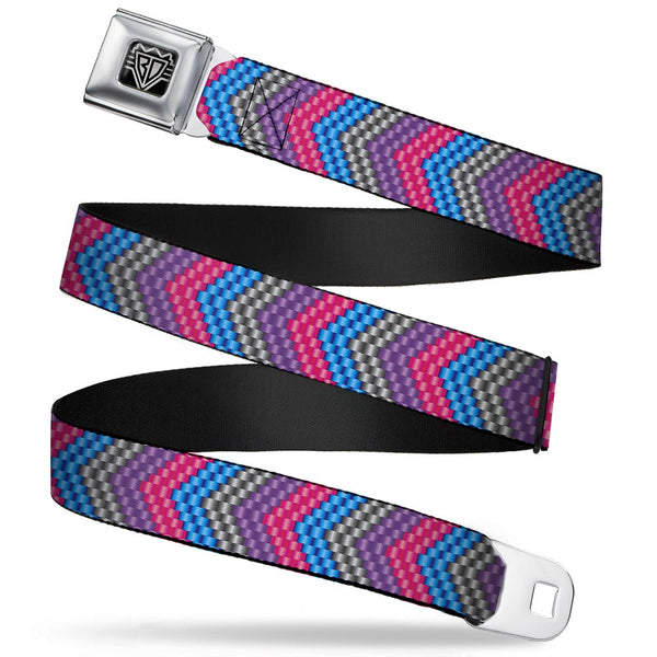 Buckle-Down BD Wings Logo CLOSE-UP Full Color Black Silver Seatbelt Belt - Chevron Weave Gray/Lavender/Pink/Baby Blue Webbing