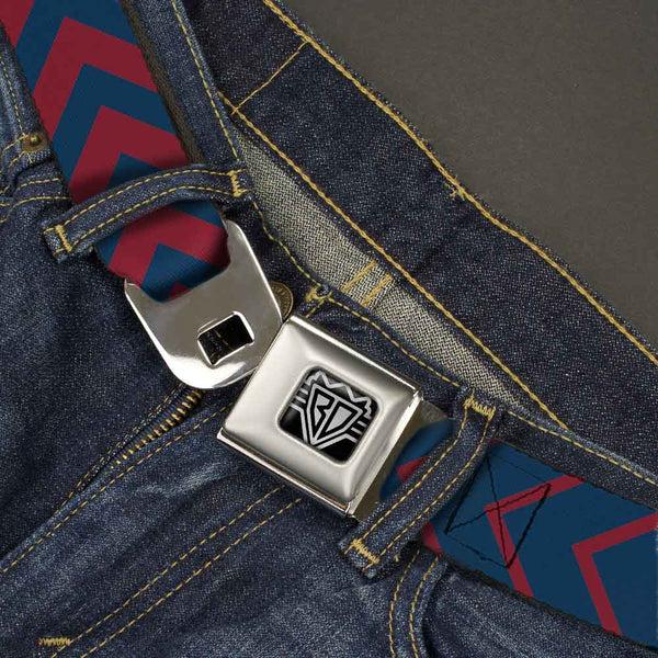 Buckle-Down BD Wings Logo CLOSE-UP Full Color Black Silver Seatbelt Belt - Chevron2 Red/Navy Webbing