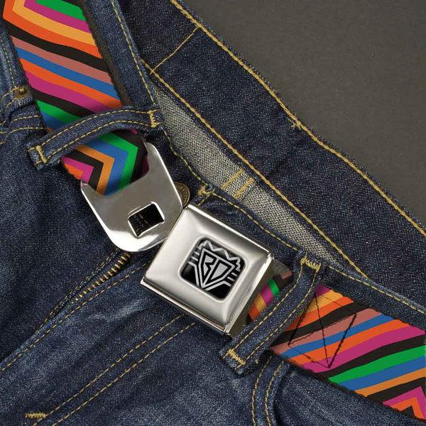 Buckle-Down BD Wings Logo CLOSE-UP Full Color Black Silver Seatbelt Belt - Chevron Freehand Multi Color Webbing