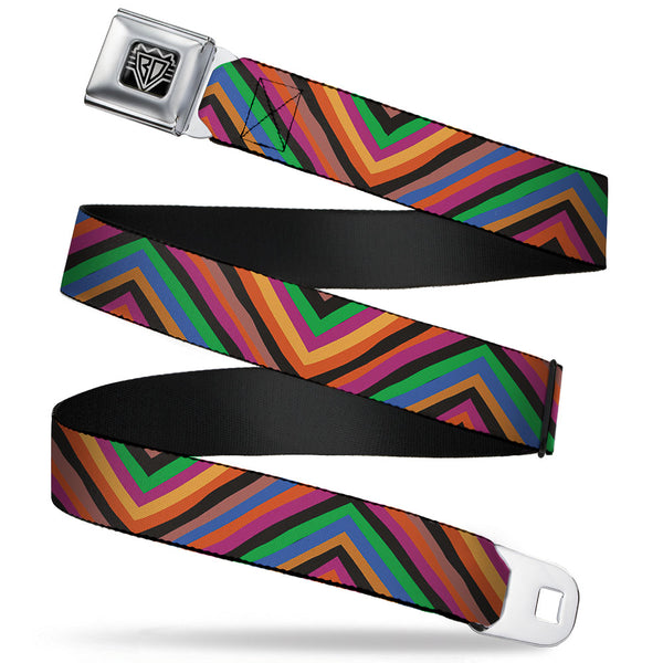 Buckle-Down BD Wings Logo CLOSE-UP Full Color Black Silver Seatbelt Belt - Chevron Freehand Multi Color Webbing