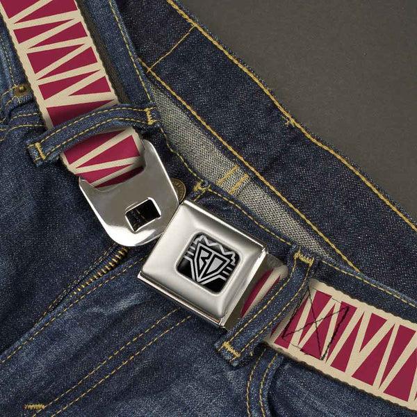 Buckle-Down BD Wings Logo CLOSE-UP Full Color Black Silver Seatbelt Belt - Zig Zag Doodle Tan/Red Webbing