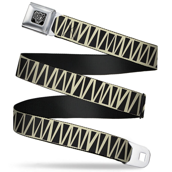 Buckle-Down BD Wings Logo CLOSE-UP Full Color Black Silver Seatbelt Belt - Zig Zag Doodle Cream/Black Webbing