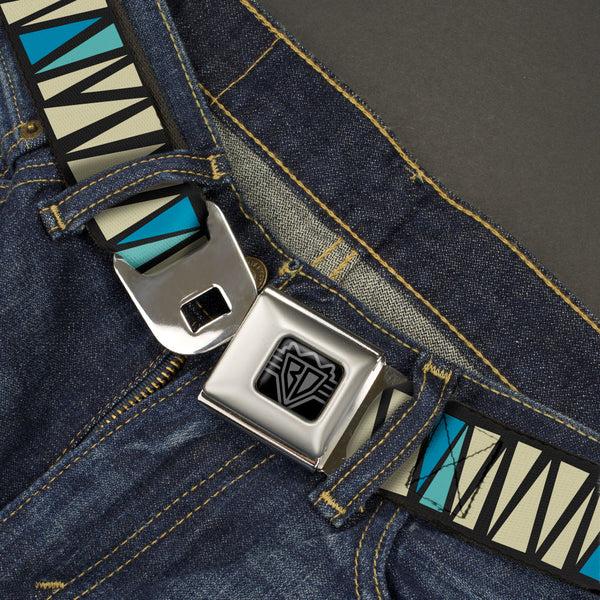 Buckle-Down BD Wings Logo CLOSE-UP Full Color Black Silver Seatbelt Belt - Zig Zag Doodle Black/Cream/Blues Webbing