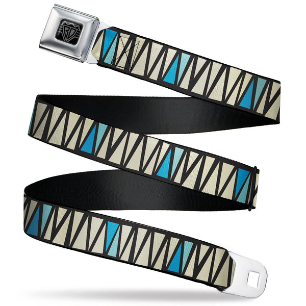 Buckle-Down BD Wings Logo CLOSE-UP Full Color Black Silver Seatbelt Belt - Zig Zag Doodle Black/Cream/Blues Webbing