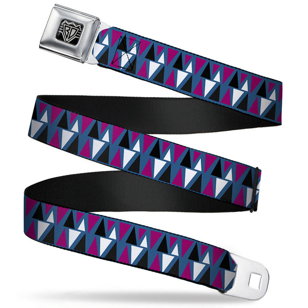 Buckle-Down BD Wings Logo CLOSE-UP Full Color Black Silver Seatbelt Belt - Peaks Turquoise/Fuchsia/Black/White Webbing