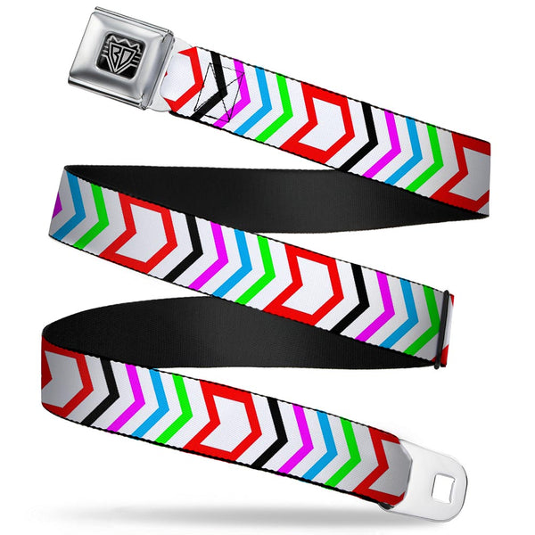 Buckle-Down BD Wings Logo CLOSE-UP Full Color Black Silver Seatbelt Belt - Arrows White/Multi Color Webbing