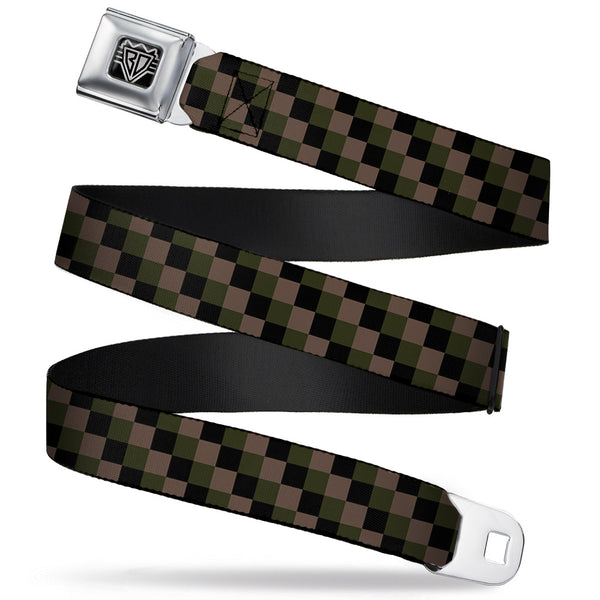 Buckle-Down BD Wings Logo CLOSE-UP Full Color Black Silver Seatbelt Belt - Checker Trio Tan/Black/Olive Webbing
