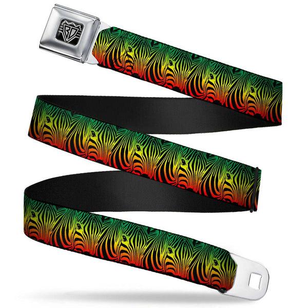 Buckle-Down BD Wings Logo CLOSE-UP Full Color Black Silver Seatbelt Belt - Zebra Head Rasta Webbing