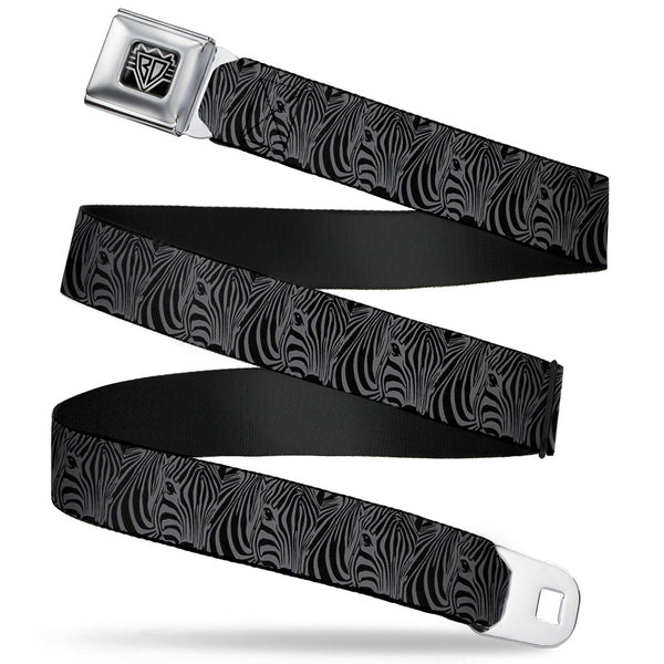 Buckle-Down BD Wings Logo CLOSE-UP Full Color Black Silver Seatbelt Belt - Zebra Head Black/Gray Webbing