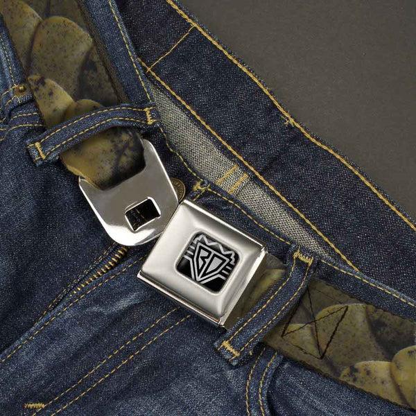 Buckle-Down BD Wings Logo CLOSE-UP Full Color Black Silver Seatbelt Belt - Snake Skin CLOSE-UP Webbing