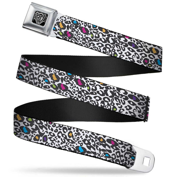Buckle-Down BD Wings Logo CLOSE-UP Full Color Black Silver Seatbelt Belt - Leopard White/Black/Multi Color Webbing