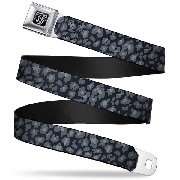 Buckle-Down BD Wings Logo CLOSE-UP Full Color Black Silver Seatbelt Belt - Leopard Grays Webbing