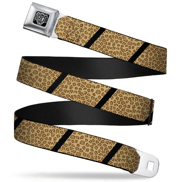 Buckle-Down BD Wings Logo CLOSE-UP Full Color Black Silver Seatbelt Belt - Leopard Brown/Black Slash Webbing