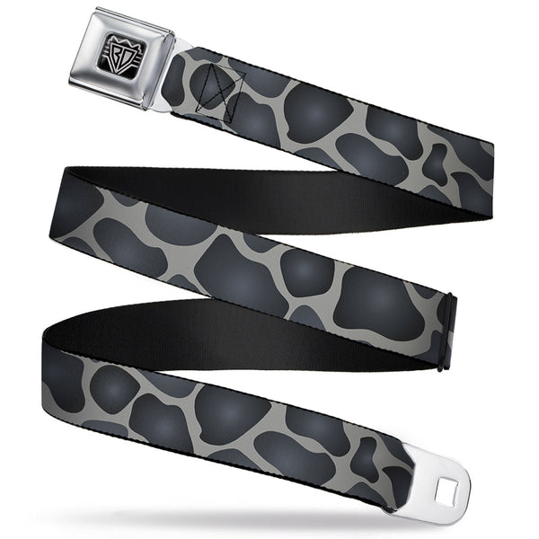 Buckle-Down BD Wings Logo CLOSE-UP Full Color Black Silver Seatbelt Belt - Giraffe Spots Gray/Charcoal Webbing