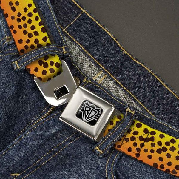 Buckle-Down BD Wings Logo CLOSE-UP Full Color Black Silver Seatbelt Belt - Cheetah Webbing