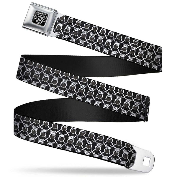 Buckle-Down BD Wings Logo CLOSE-UP Full Color Black Silver Seatbelt Belt - Owls Monogram Black/White Webbing