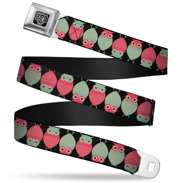 Buckle-Down BD Wings Logo CLOSE-UP Full Color Black Silver Seatbelt Belt - Owls Flip Black/Mauve/Sage Webbing