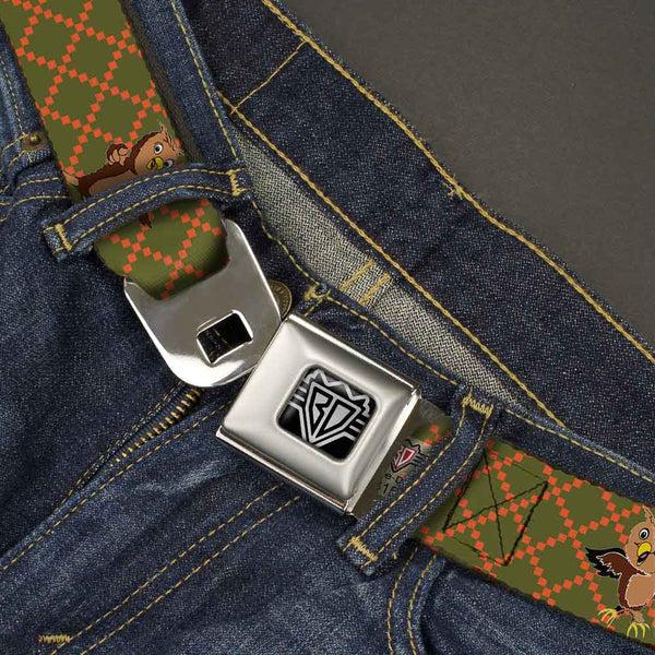 Buckle-Down BD Wings Logo CLOSE-UP Full Color Black Silver Seatbelt Belt - Owls Expressions Multi Color Webbing