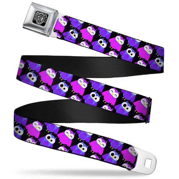 Buckle-Down BD Wings Logo CLOSE-UP Full Color Black Silver Seatbelt Belt - Owl Eyes Black/Purples/Pinks Webbing