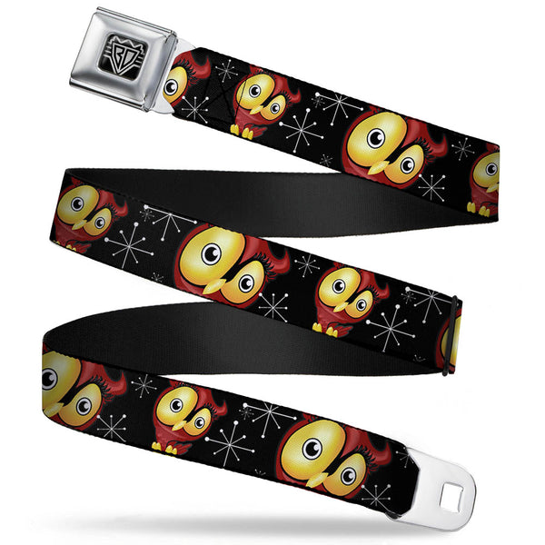 Buckle-Down BD Wings Logo CLOSE-UP Full Color Black Silver Seatbelt Belt - Big Eye Owl Webbing