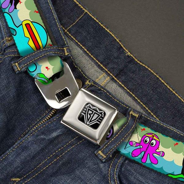Buckle-Down BD Wings Logo CLOSE-UP Full Color Black Silver Seatbelt Belt - Octopus Superhero Cartoon Webbing
