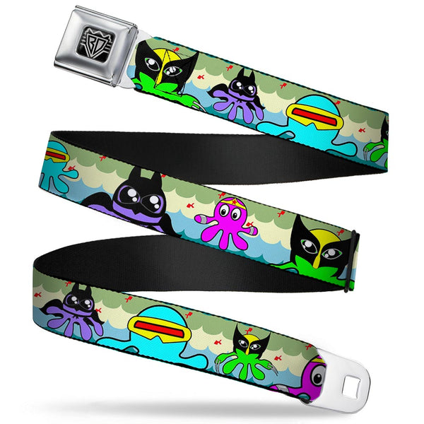 Buckle-Down BD Wings Logo CLOSE-UP Full Color Black Silver Seatbelt Belt - Octopus Superhero Cartoon Webbing