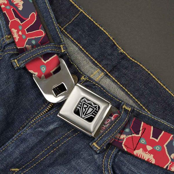 Buckle-Down BD Wings Logo CLOSE-UP Full Color Black Silver Seatbelt Belt - Angry Bunnies Purple/Red/Blue Webbing