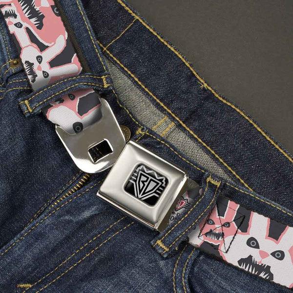 Buckle-Down BD Wings Logo CLOSE-UP Full Color Black Silver Seatbelt Belt - Angry Bunnies Gray/Pinks Webbing