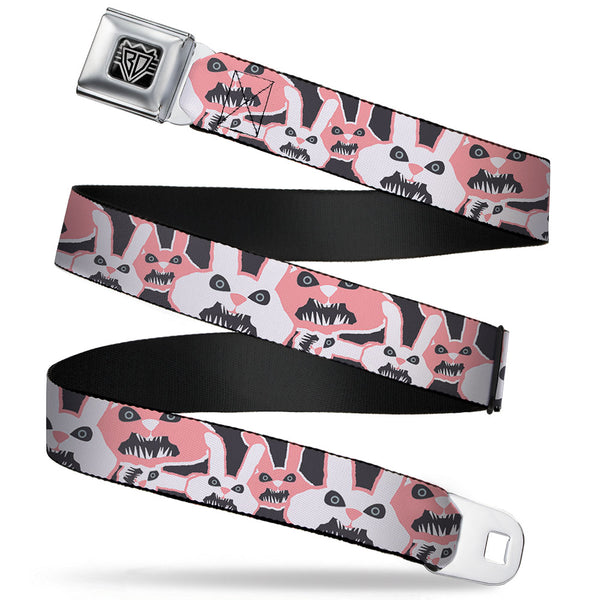 Buckle-Down BD Wings Logo CLOSE-UP Full Color Black Silver Seatbelt Belt - Angry Bunnies Gray/Pinks Webbing