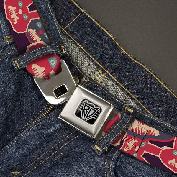 Buckle-Down BD Wings Logo CLOSE-UP Full Color Black Silver Seatbelt Belt - Angry Bunnies CLOSE-UP Purple/Red/Blue Webbing